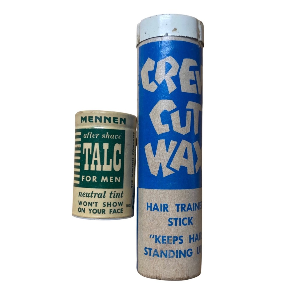 Vtg 1950s Mennen Talc and Crew Cut Wax  Bundle lot of 2
